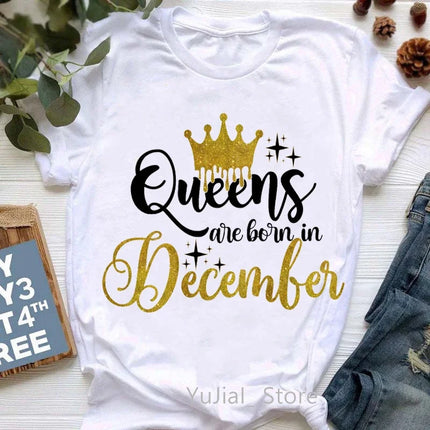 Queen Are Born In January To December Bold Graphic Tee Women by zapcart