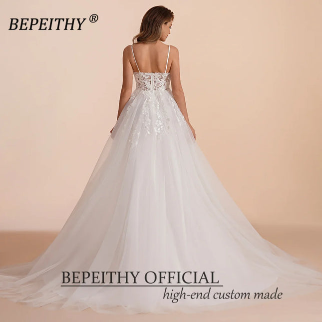 BEPEITHY Boho Ivory Lace A Line Wedding Dress for Bride by zapcart