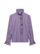 Ruffled Blouse Women Casual Striped Chiffon Purple by zapcart