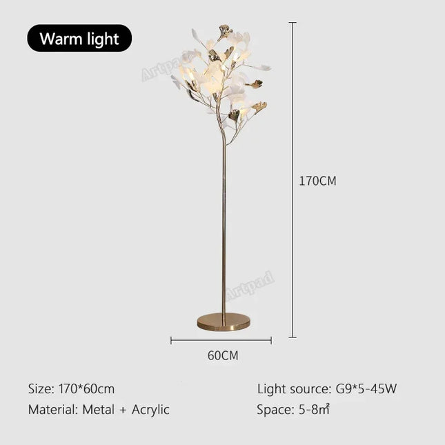 Artpad Nordic Floor Lamp Ginkgo Leaf Modern Bedroom Lamp