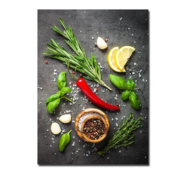 Kitchen Wall Art Herbs Spices Canvas Painting Nordic Decor by zapcart