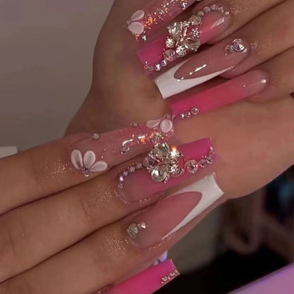 Extra Long Press On Nails Glue Included Bear Bow For Women by zapcart
