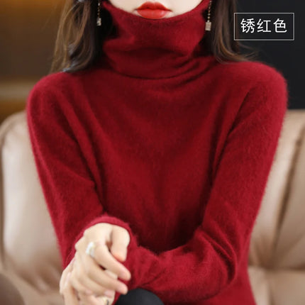 Pile Collared Mink Cashmere Turtleneck Sweater For Women by zapcart