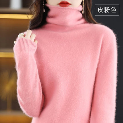 Pile Collared Mink Cashmere Turtleneck Sweater For Women by zapcart
