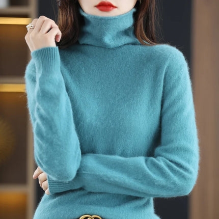 Pile Collared Mink Cashmere Turtleneck Sweater For Women by zapcart