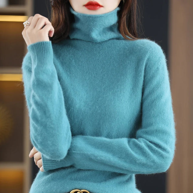 Pile Collared Mink Cashmere Turtleneck Sweater For Women by zapcart