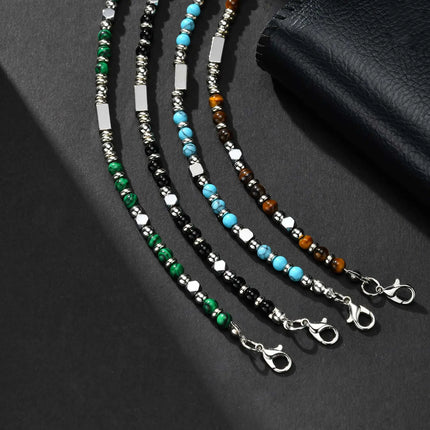 Trendy Unique Natural Stone Beaded Bracelet, Stainless Steel Chain Wristband Bracelet, Classic Tiger Eye Stone Jewelry for Men by zapcart