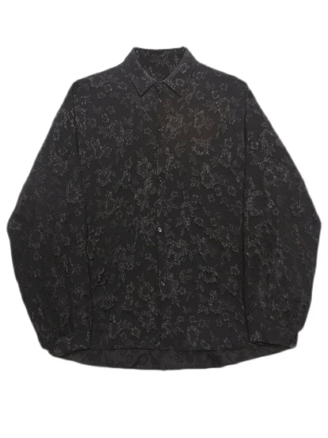 XITAO Women Crumpled Jacquard Shirt Loose Bat Wing Sleeve by zapcart