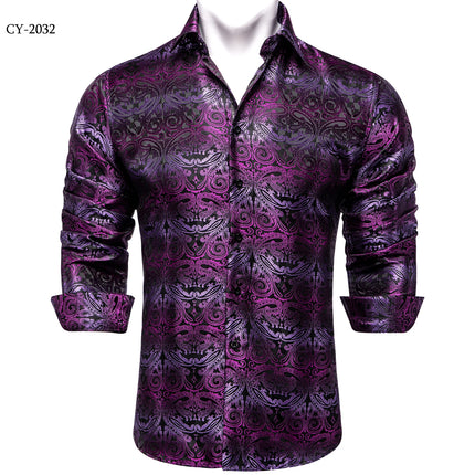 HenanChoice Mens Jacquard Paisley Shirt Long Sleeve Luxury by zapcart