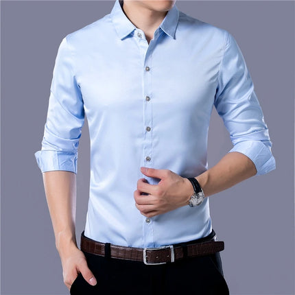 CN Zhejiang Mens Smart Casual Solid Color Long Sleeve Shirt by zapcart