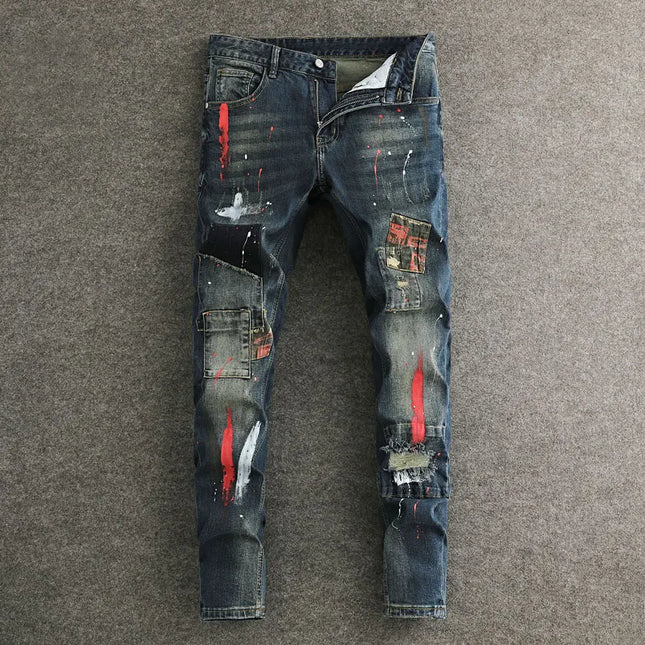 AnhuiChoice Mens Jeans Slim Fit Retro Washed Ripped Hip Hop by zapcart