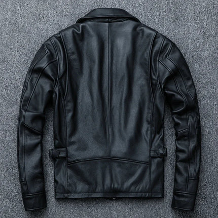 Men's Genuine Cowhide Leather Jacket Vintage Motorcycle by zapcart