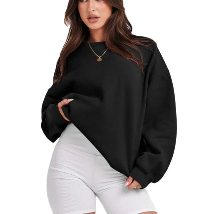Women Fleece Lined Sweatshirt Cozy Warm Loose Fit Crew Neck by zapcart