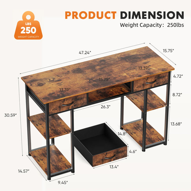 JHK 48 Inch Double Deck Shelving Office Desk Drawers by zapcart