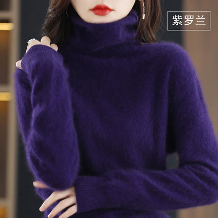 Pile Collared Mink Cashmere Turtleneck Sweater For Women by zapcart
