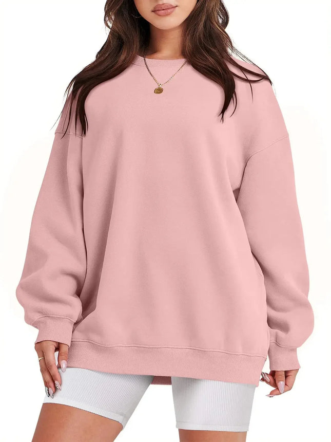 Women Fleece Lined Sweatshirt Cozy Warm Loose Fit Crew Neck by zapcart