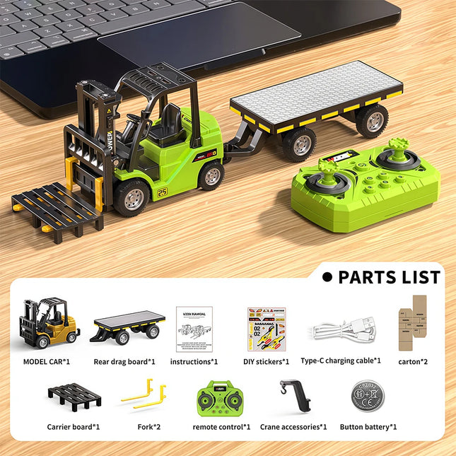 1:64 Bluetooth Remote Control Crane And Forklift two-in-one Desktop Mini Alloy Toy Car With Trailer Christmas Gift In Color Box by zapcart