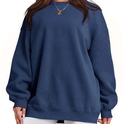 Women Fleece Lined Sweatshirt Cozy Warm Loose Fit Crew Neck by zapcart