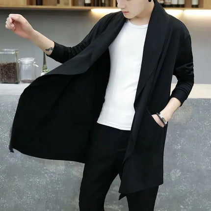 ICCLEKCN Men Hooded Korean Style Trench Coat Streetwear by zapcart