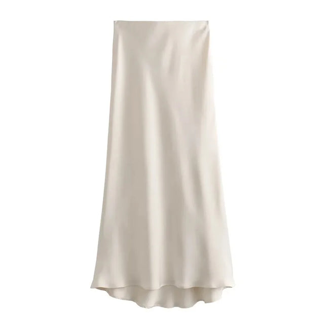 TRAF Satin Skirt 2024 High Waist Midi For Women Office by zapcart