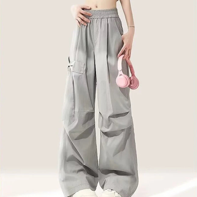Stylish Bow Gray Cargo Pants Women Quick Dry Elastic Waist by zapcart