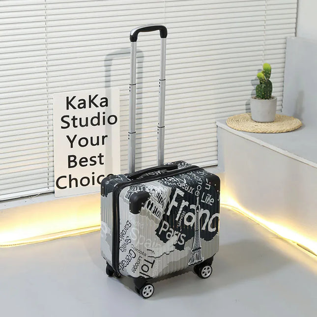 18inch strong and durable portable boarding suitcase men's password trolley case cartoon painted men's suitcase women by zapcart