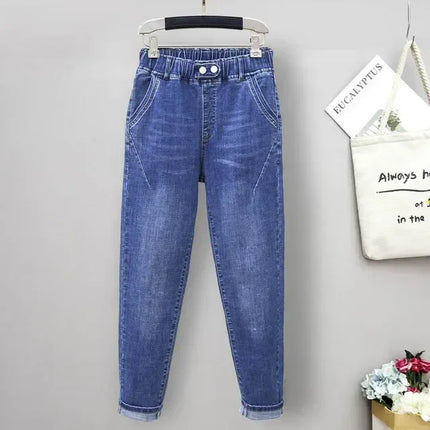 Plus Size Jeans For Women Elastic High Waist Baggy Comfort by zapcart