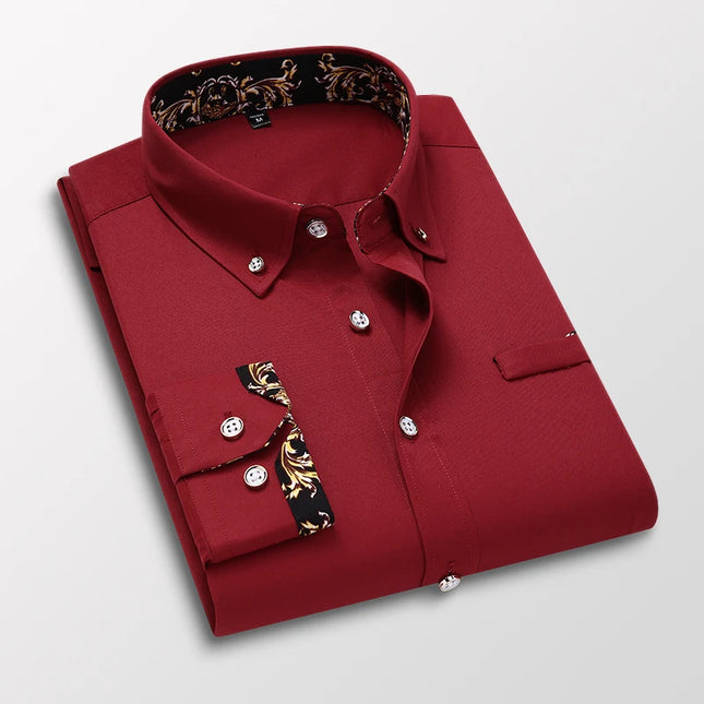 Qj Cinga Men Cotton Dress Shirt Long Sleeve Casual Premium by zapcart