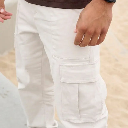 Mens Khaki Wide Leg Linen Cargo Pants Guangdong CN Summer by zapcart