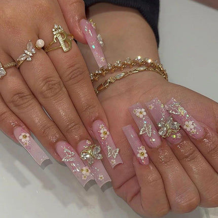 Extra Long Press On Nails Glue Included Bear Bow For Women by zapcart