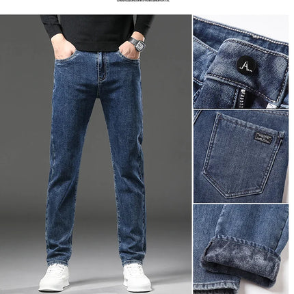 NeverfunctionCN Warm Winter Jeans Men Slim Straight Denim by zapcart