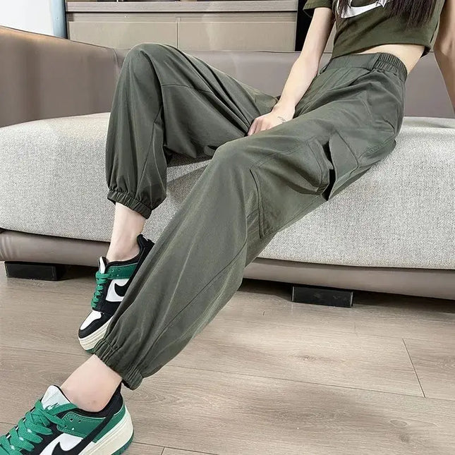 Trendy Women Cuffed Cargo Pants High Waist Slim Versatile by zapcart