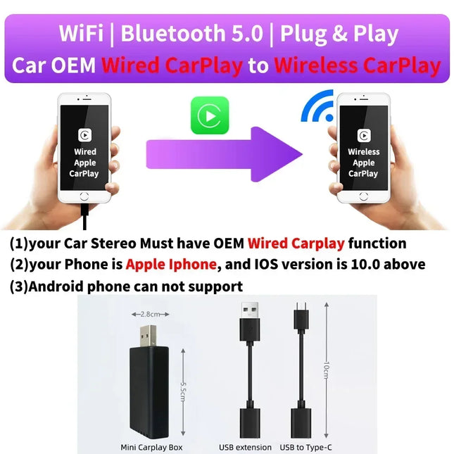 FUNNAVI 2in1 Wireless CarPlay Android Auto Adapter For OEM by zapcart