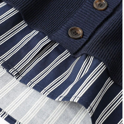 Women Striped Shirt Faux Layer Two Piece Blouse Casual Chic by zapcart