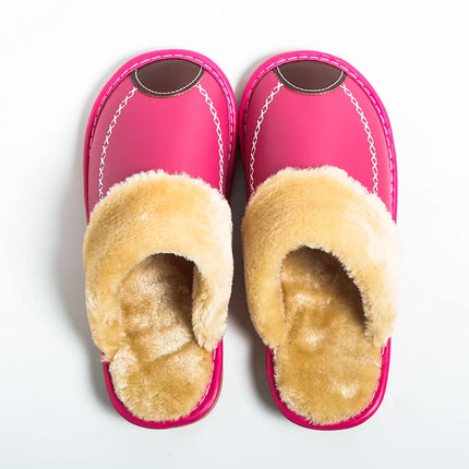 FONGIMICCN Men Winter Leather Slippers Velvet Waterproof by zapcart
