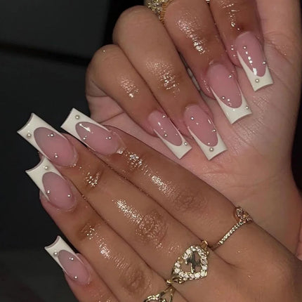 Extra Long Press On Nails Glue Included Bear Bow For Women by zapcart