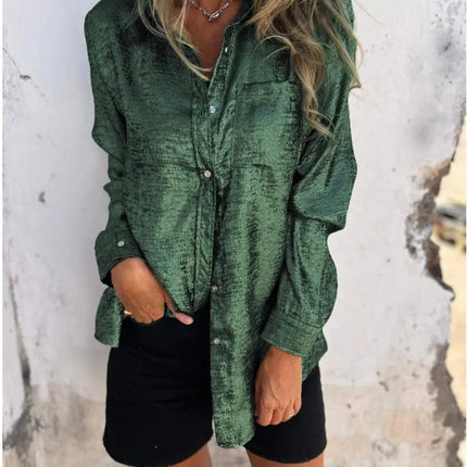 Shinny Golden Long Sleeve Blouse For Women Vintage Loose by zapcart