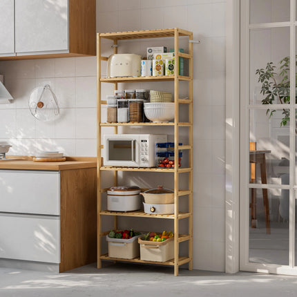 6-Tier Bamboo Storage Rack Shelving Bookshelf Plant Flower Stand Adjustable Shelves for Home Organization by zapcart