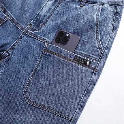 AHUDNUCN Summer Multi Pocket Denim Shorts For Men Straight by zapcart