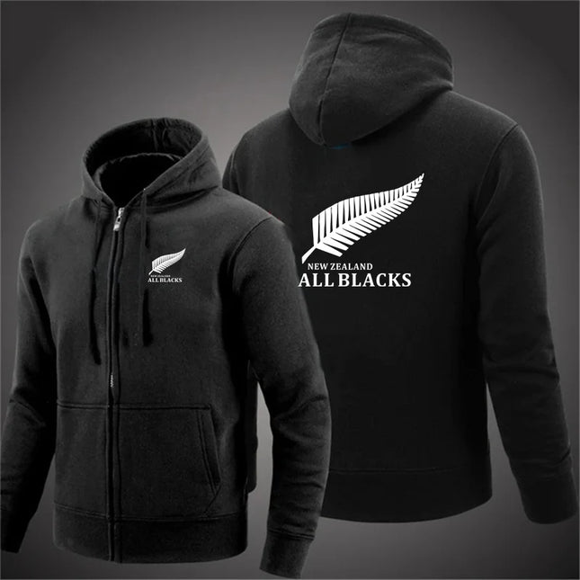Mens All Blacks Rugby Zip Up Hoodie Fleece Streetwear
