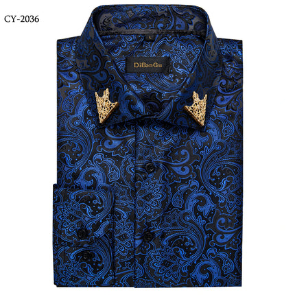 HenanChoice Mens Jacquard Paisley Shirt Long Sleeve Luxury by zapcart