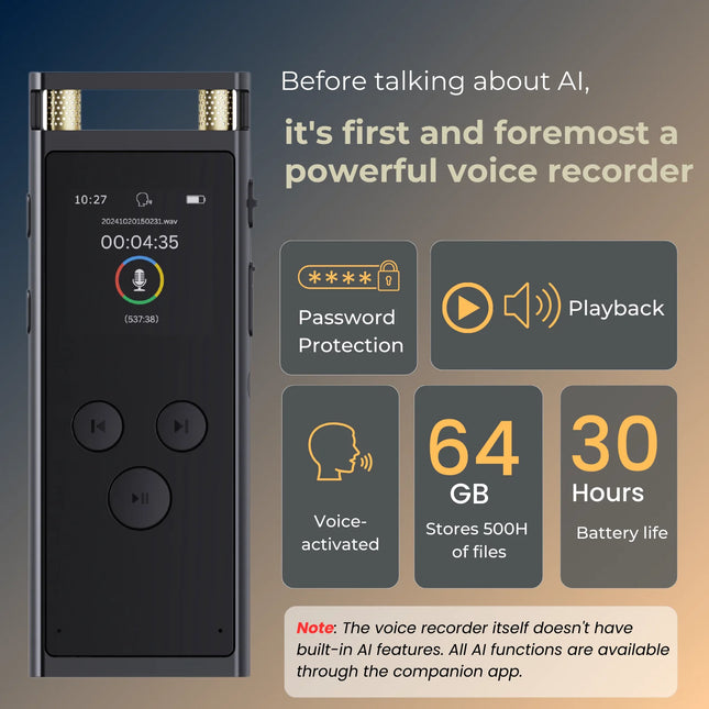 FoCase Rec AI Voice Recorder 64GB Transcription Pro by zapcart