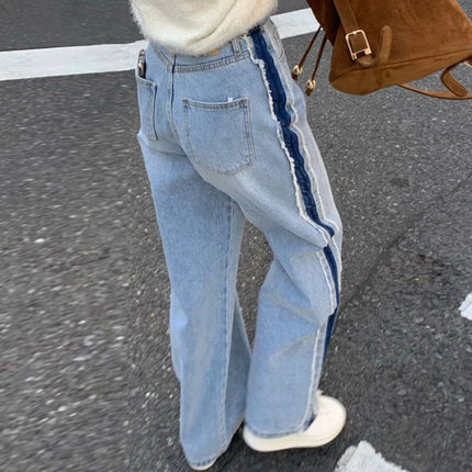 High Waist Wide Leg Denim Jeans Women Chic Patchwork by zapcart