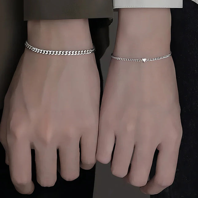 HUBEI 925 Sterling Silver Couple Bracelets Unisex Gift Set by zapcart