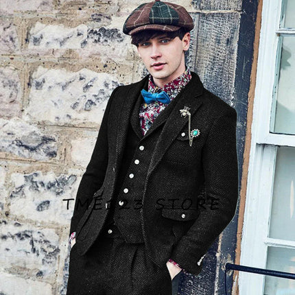 Mens Herringbone Wool 3 Piece Suit By CN Jiangsu Slim Fit by zapcart