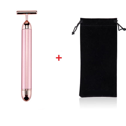 24k Gold Face Lift Bar Roller Vibration Slimming Massager Facial Stick Facial Beauty Skin Care T Shaped Vibrating Tool with Bag by zapcart