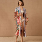 Peacock Print Beach Kimono For Women Self Belted Cover Up by zapcart