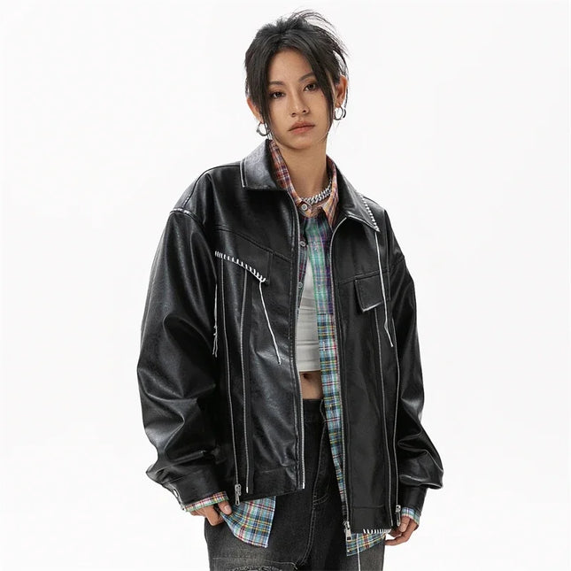 Womens Leather Jacket Synthetic Asymmetric Zip STIWAUP by zapcart