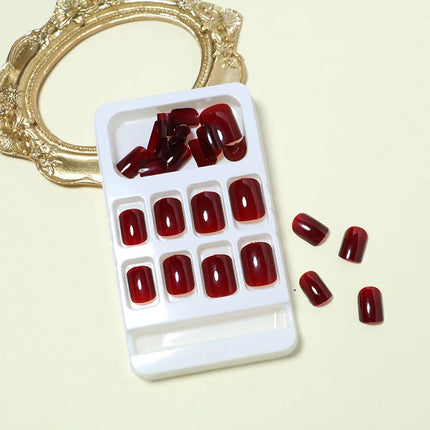 Press On Nails Wine Red Short Square Detachable For Home Use by zapcart