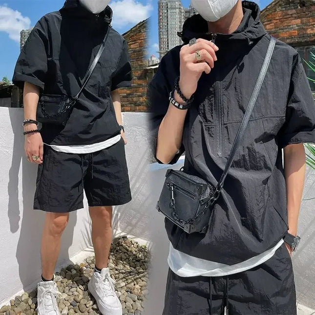 Fujian Mens Summer Cargo Set Hooded Tee Shorts High Quality by zapcart